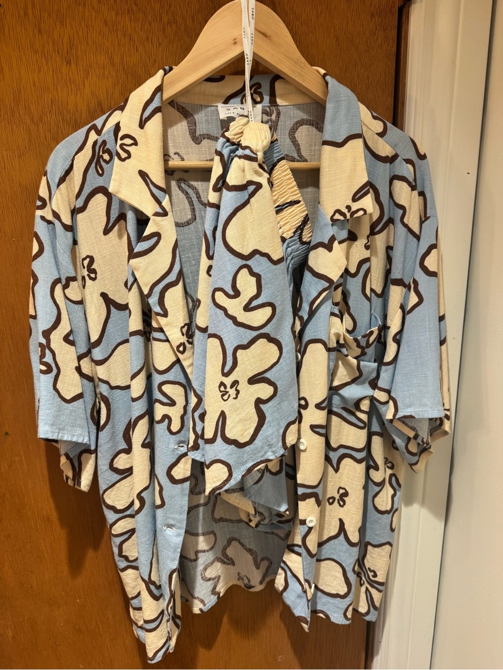 Womens Blue & Cream Floral Romper - Relaxed Short-Sleeve with matching shorts